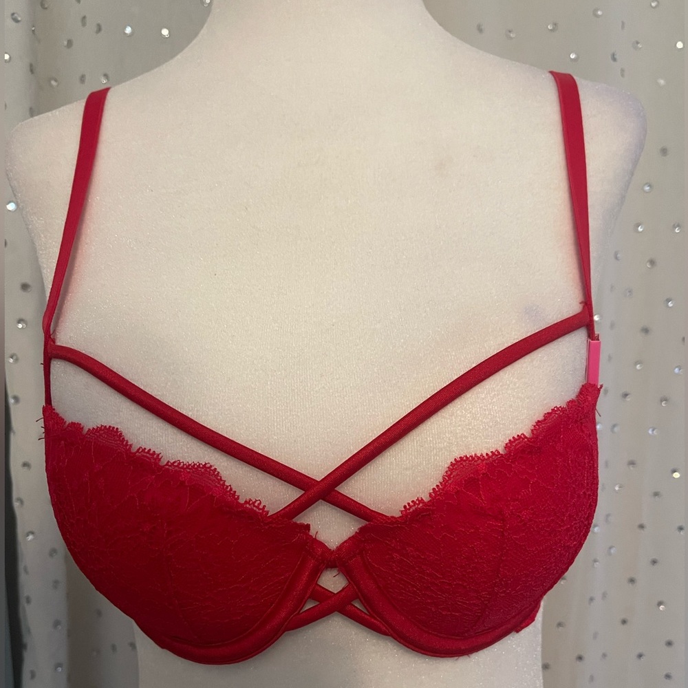 PINK brand red strapped lace push-up bra 32B